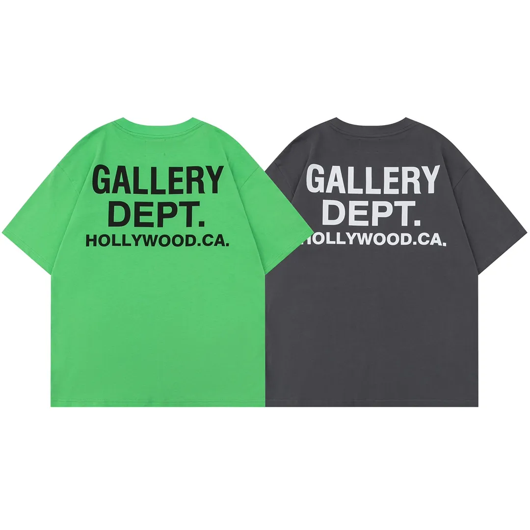 Model D126 Gallery dept European and American trendy brand washed printed T-shirt, same style for men and women, after washing and shaping, it does not change shape and does not pill, green, iron gray, S to XL, P106